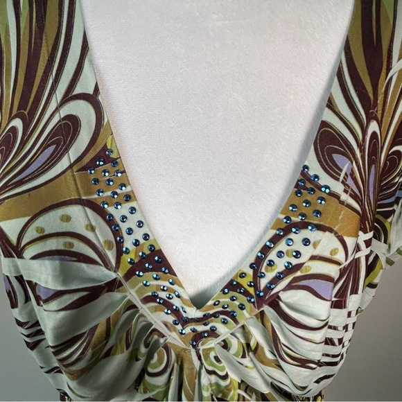 Y2K One World Women’s XL baby doll Patterned short Sleeve Tunic top Layering 90 - Picture 3 of 9